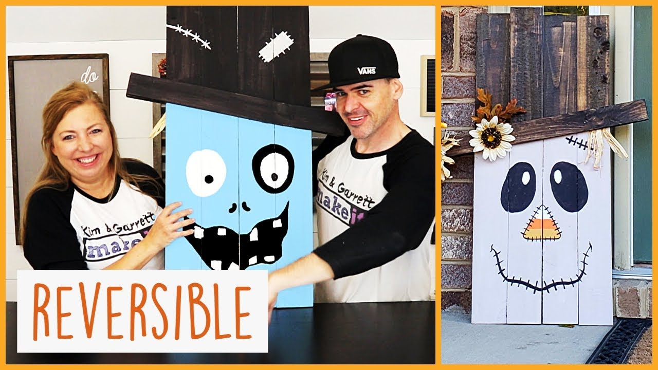 Reversible Halloween Front Porch Pallet Sign | DIY Zombie and Scarecrow 