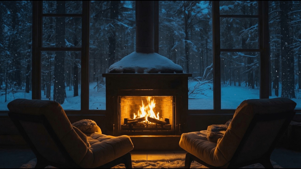 Dark Cabin Fireplace 4K | Cozy Night Ambience for Focus