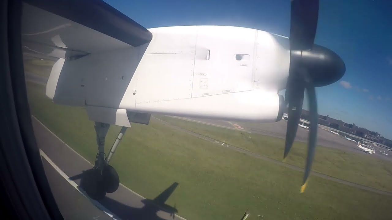 Luxair De Havilland Q400 LX-LQJ takeoff from Luxembourg Findel Airport