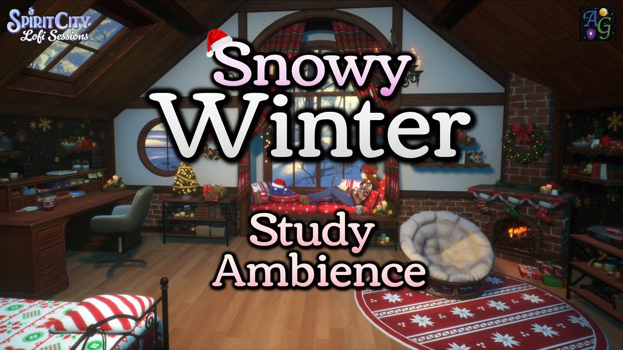 Snowy Winter Study Ambience ☃️📚🔥 1+ HOUR Crackling Fire Yule Log & Holiday Background ASMR🎄☕️