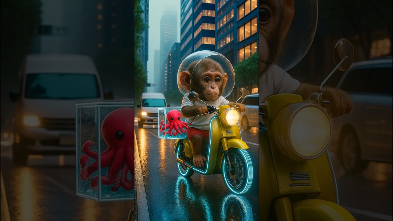 The baby monkey grilled the octopus for the girl 😭 ,#ai #babymonkey #girl