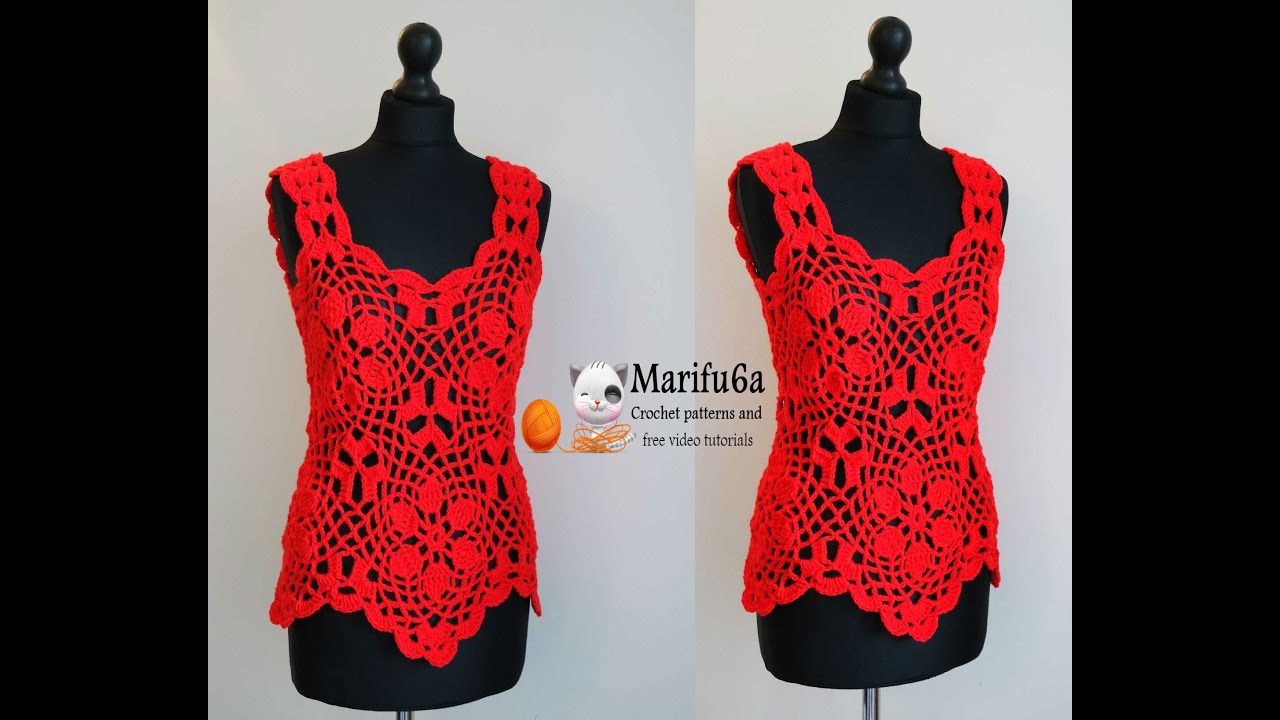 How to crochet red flower summer top