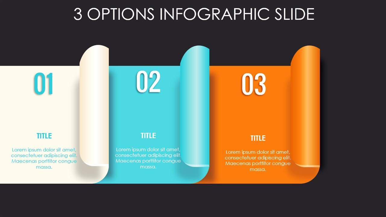 PowerPoint tutorial No. 332:   3 Options folded paper  slide design presentation in PowerPoint