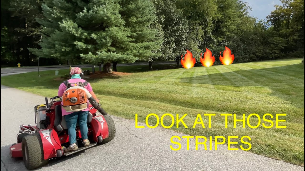 The Boss's stripes are on fire! Trying to mow everything before the storms!