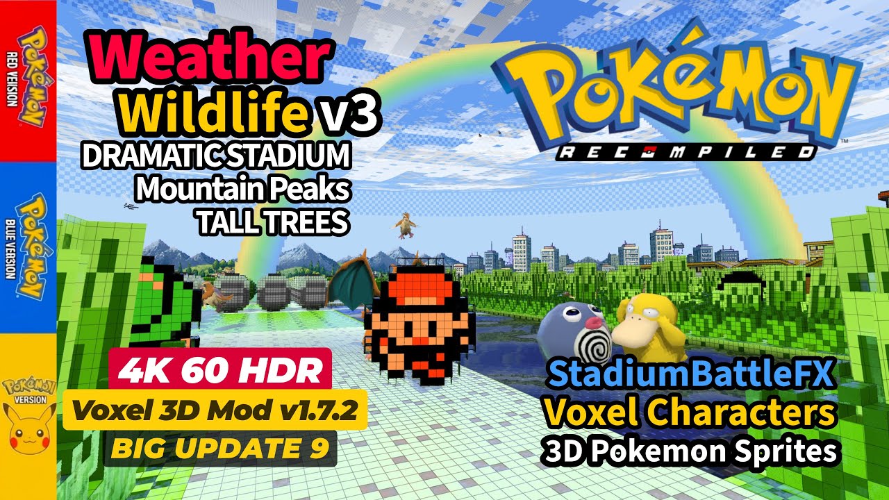 Pokemon Red, Blue & Yellow | 4K60 HDR | Voxel 3D Mod v1.72 | Wildlife & Weather v3 | Kanto FPS 1.572