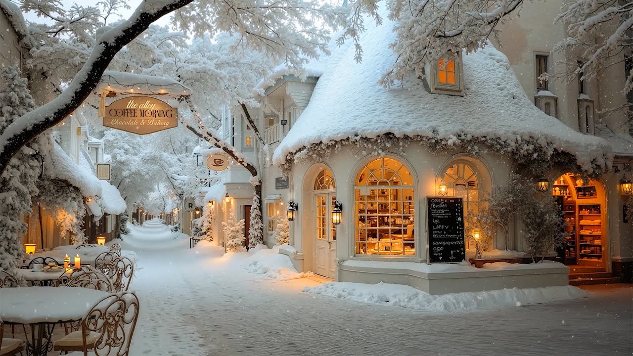 Warm Winter Morning Jazz ❄️ Snowy Day Coffee & Bakery in a Quiet Small Town | Peaceful Jazz Vibes ☕