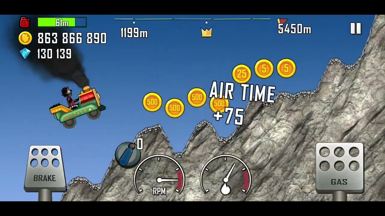 Hill Climb Racing 1.60.0 (60 fps): Kiddie Express + Mountain 1449m (full run)
