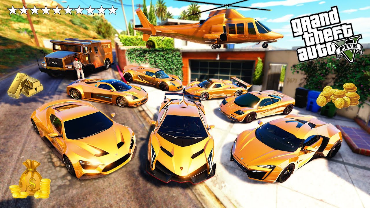GTA 5 - Stealing $100,000,000 Rare Golden SuperCars with Franklin! (Real Life Cars #14)