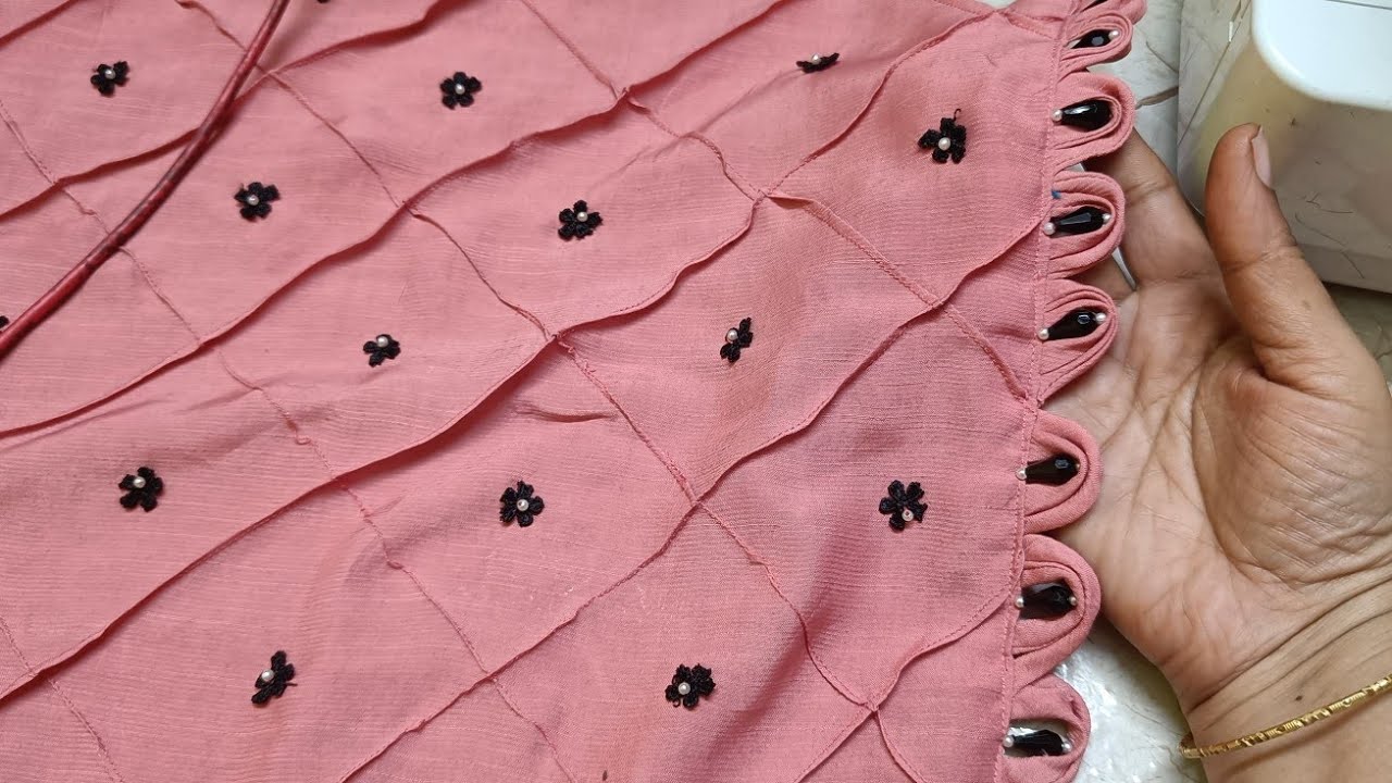 Plan fabric me dori aur moti se banaye new sleeve design/pakistani kurti sleeve cutting & stitching
