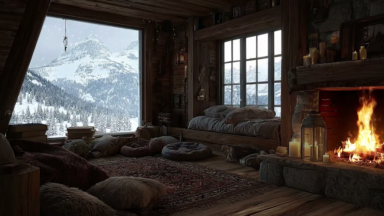 Warm Fireplace at Night 🔥 3 Hours Real Fire Sounds for Stress Relief