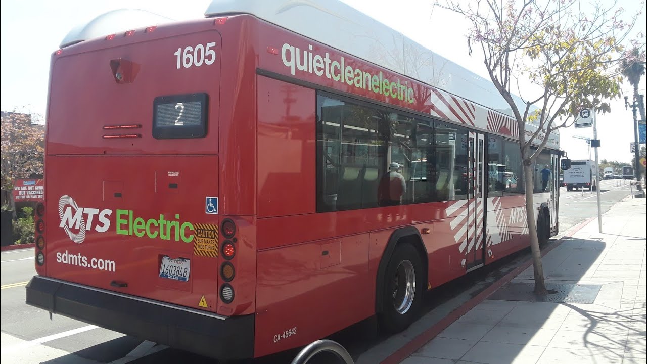 Red Gillig Beluga San Diego MTS Gillig Low Floor Plus EV 1605 Route 2 (Downtown)