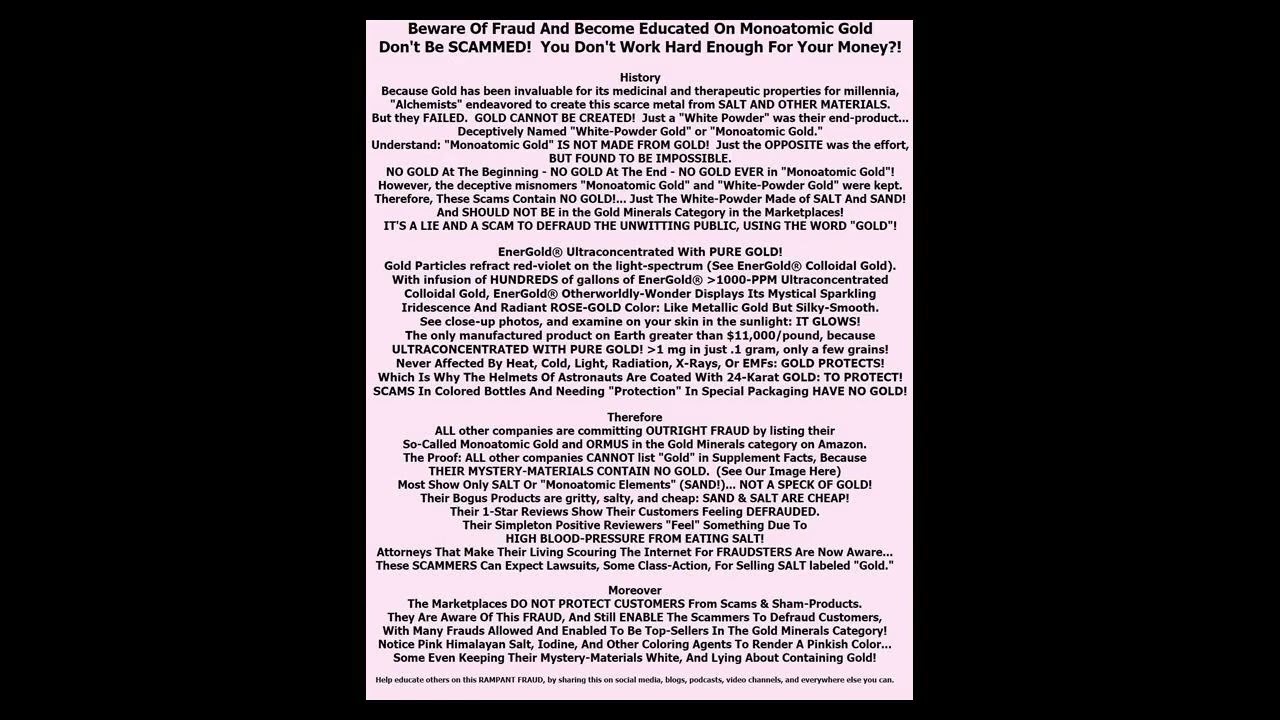 EnerGold&reg; World's ONLY Pure-Gold-Based M-State Monoatomic Gold/ORMUS - Beware Of Fraud