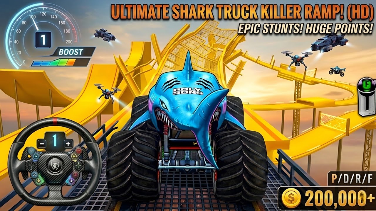Shark Monster Truck Stunt Racing 🦈 Extreme Jump Challenge | High Speed Crash & Crazy Stunts Gameplay