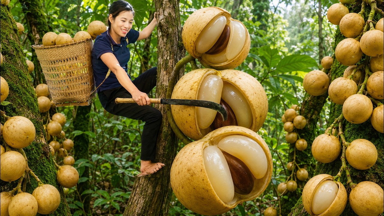Harvesting Giant Wild Langsat in Deep Forest | Rare Fruit Sold Out at Village Market