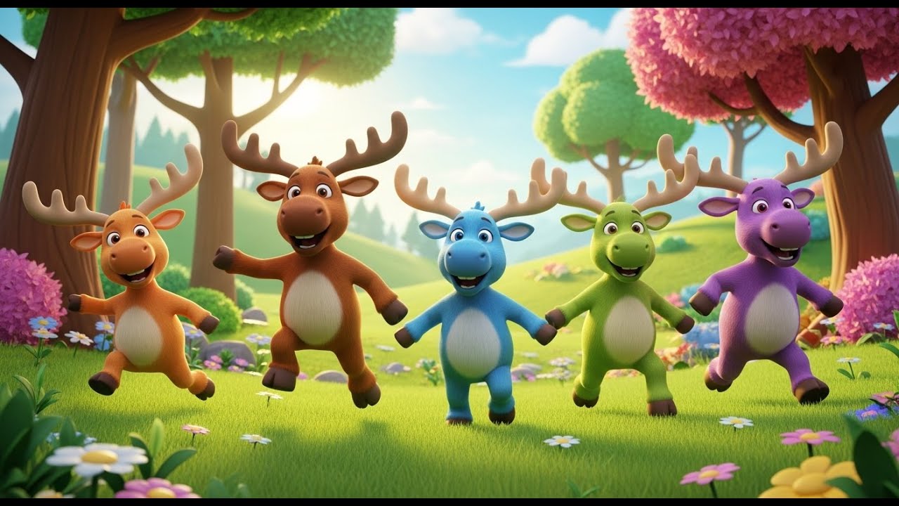 Cinco Pequeños Alces Pisam, Pisam, Pisam | Canciones Infantiles y Rimas para Niños