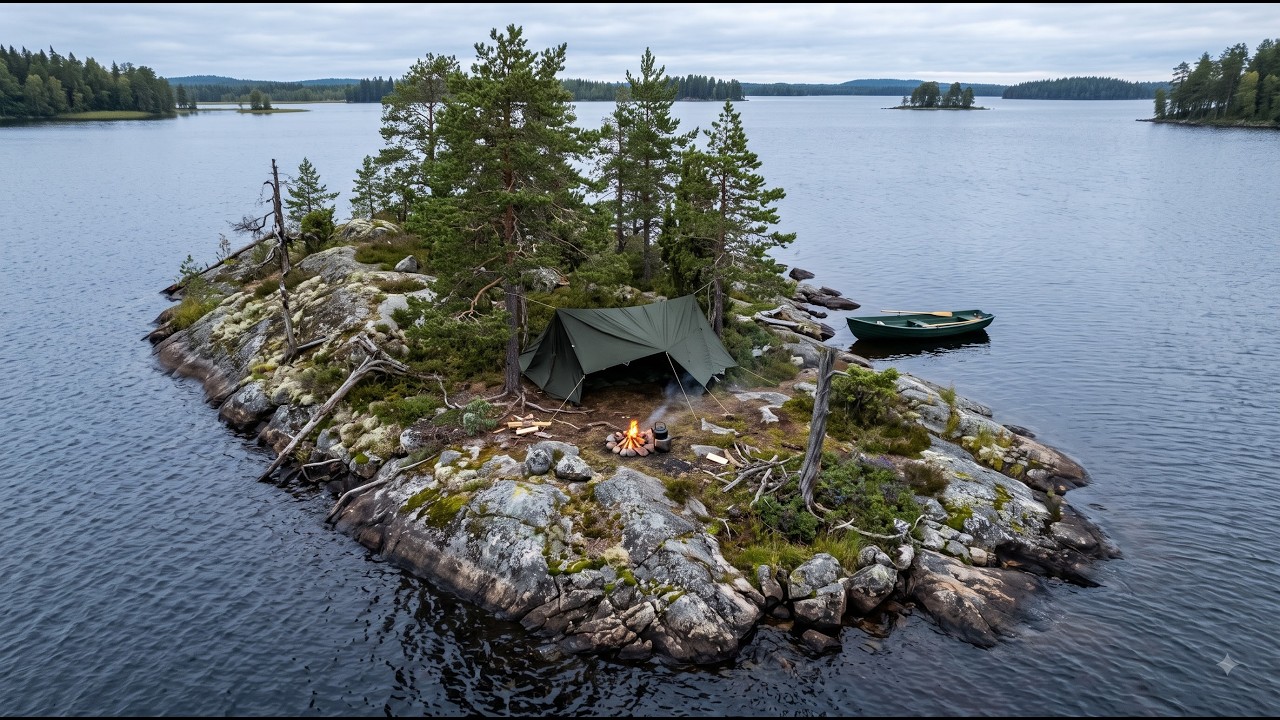 Two Days Alone on a Remote Island 🌊 Bushcraft, Fishing, Camping & Campfire Cooking