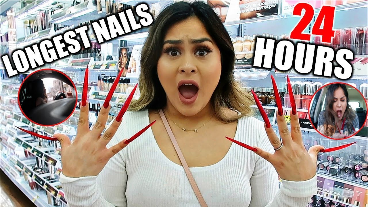 WEARING LONG ACRYLIC NAILS FOR 24 HOURS!!