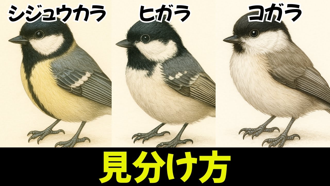 シジュウカラ・ヒガラ・コガラの見分け方　～カラ類の違いをファッションポイントで覚えよう♪～