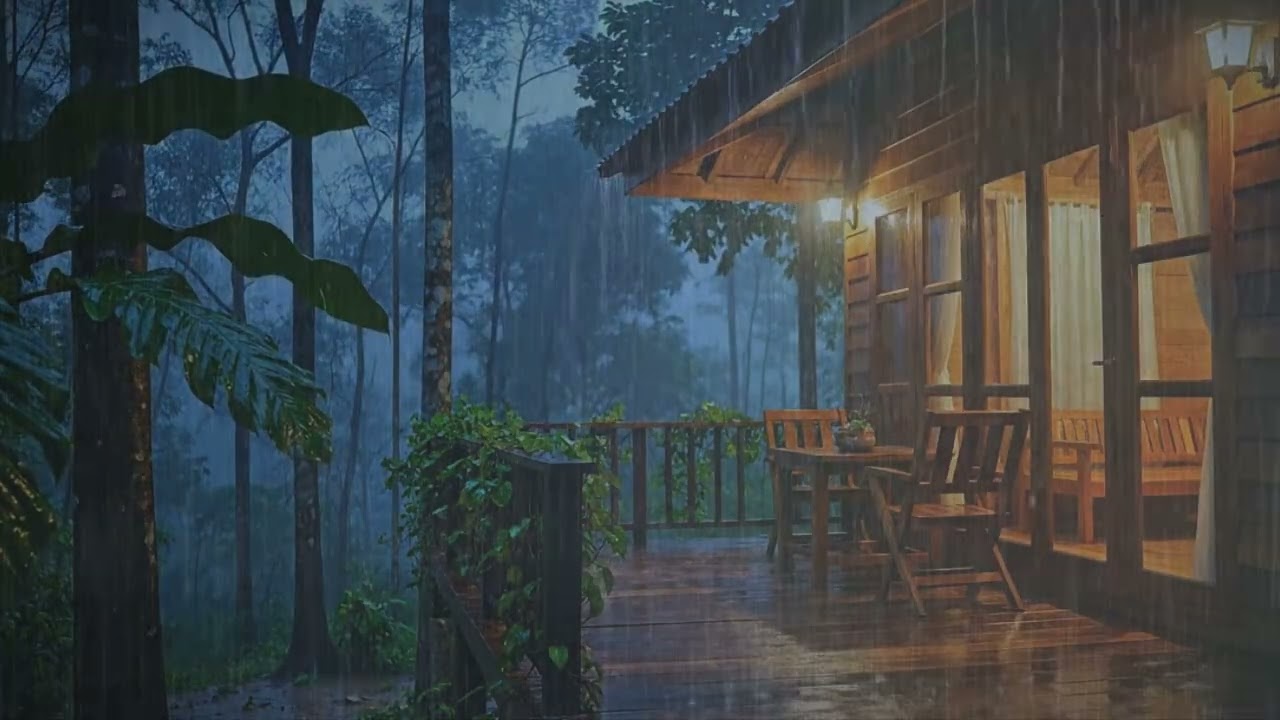 Rain Sounds for Sleep and Relaxation | 4K ASMR Nature Sounds - Cozy Cabin Deck