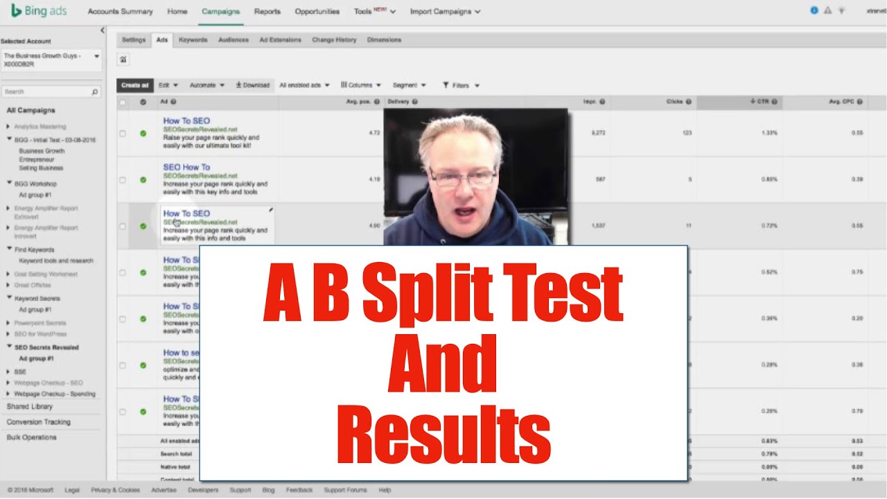 Bing Ads Split Test Example
