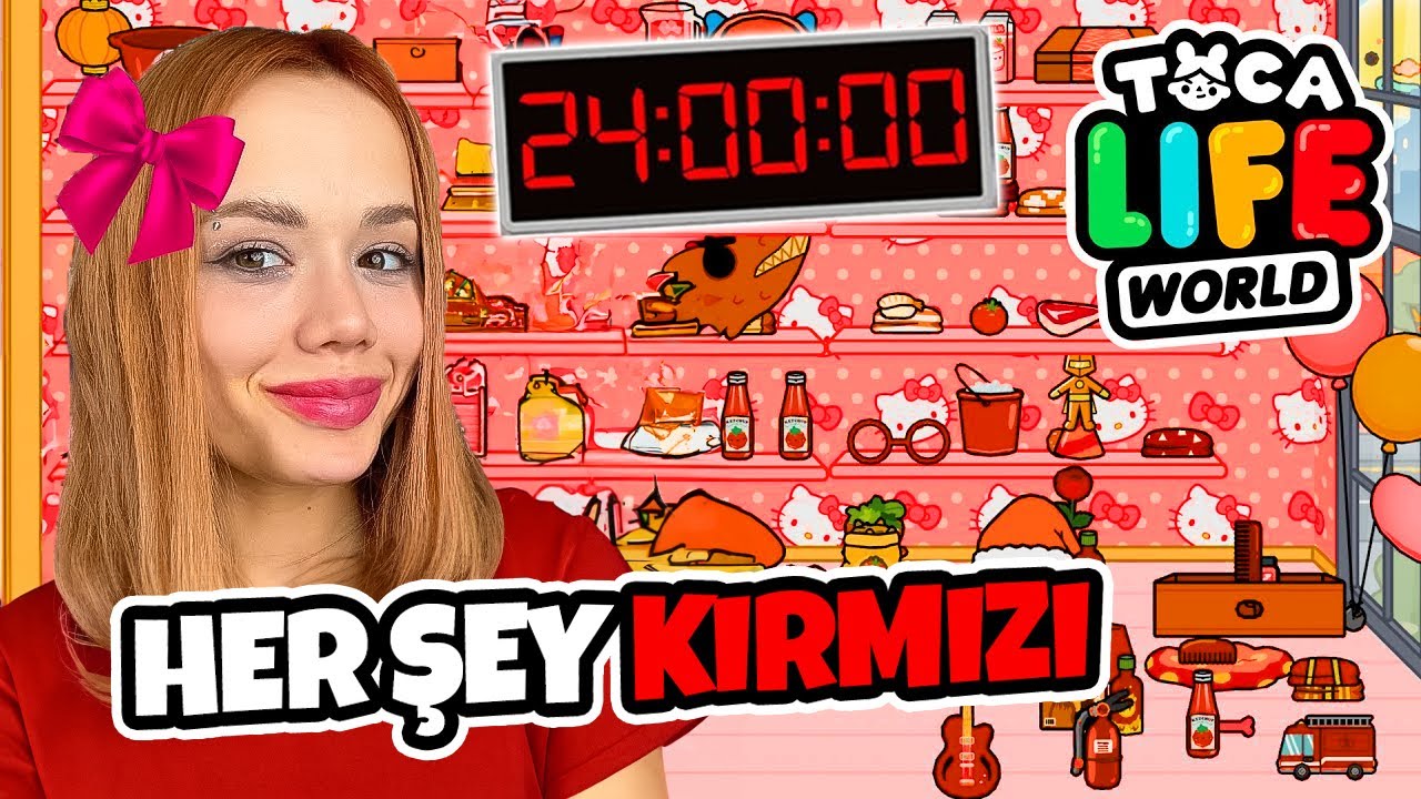 24 Saat Boyunca Herşey Kırmızı !? - Toca Life World @GamzeKarta