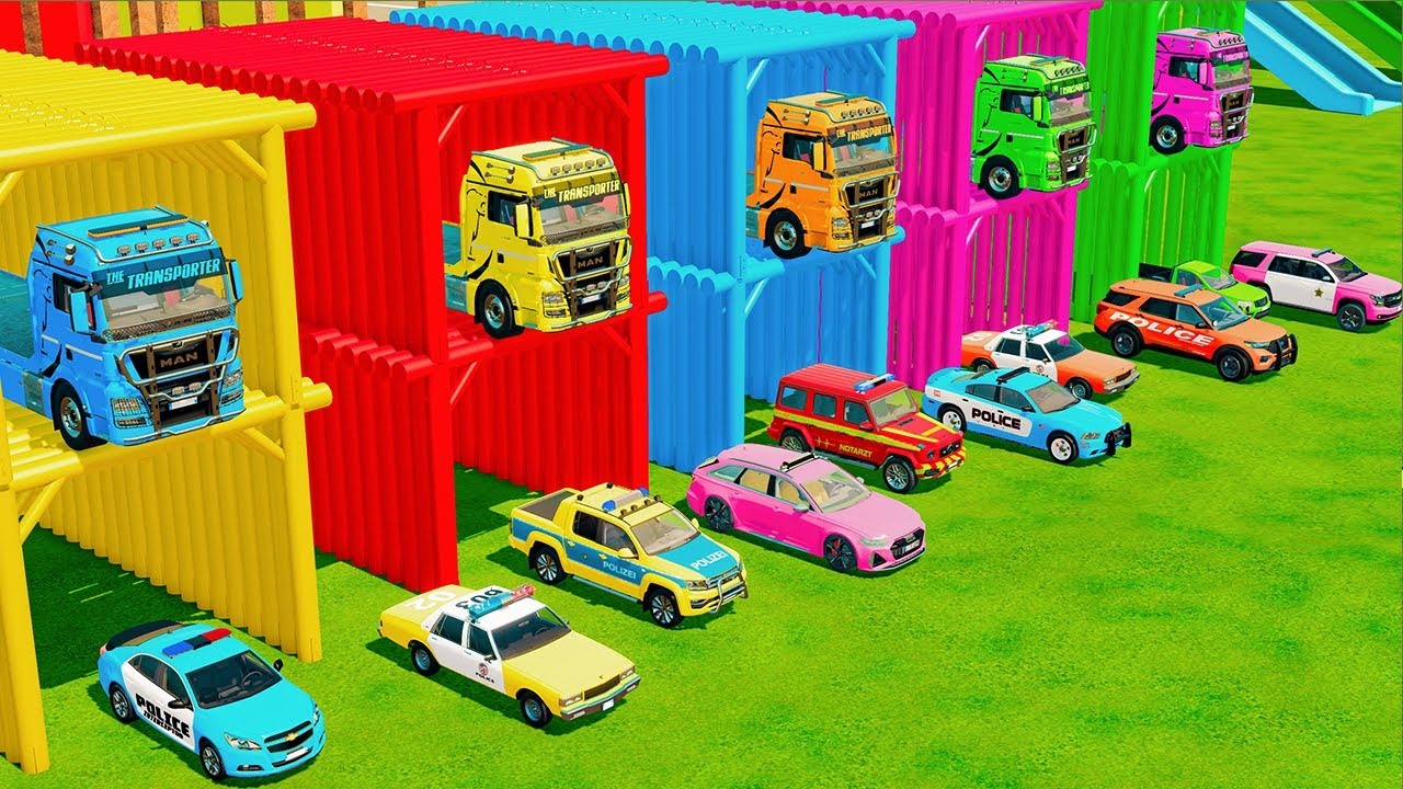 Garage with Colors -  ALL CONVOY POLICE CARS, DACIA, FORD & SKODA CARS WITH TRUCKS - FS25