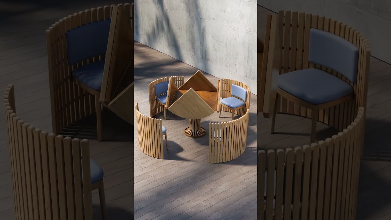 Round transformable table with hidden curved chairs smart design #furnituredesign