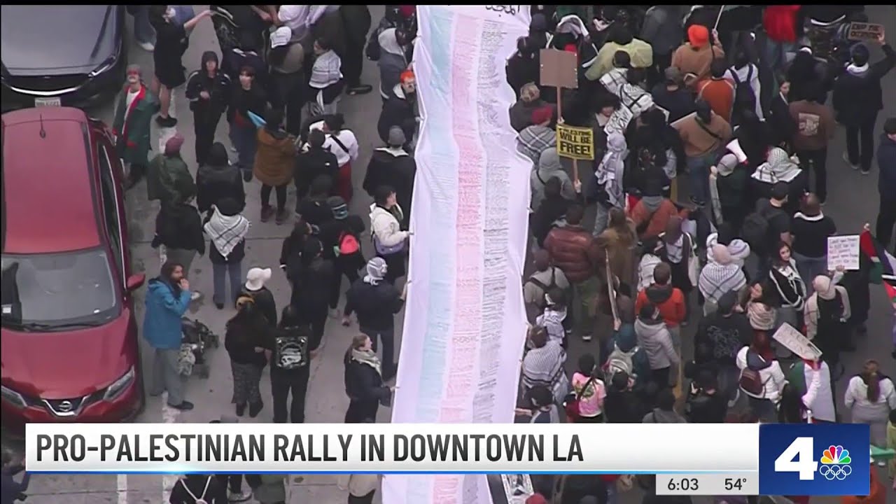 Thousands of protesters block downtown LA streets in support of Palestine