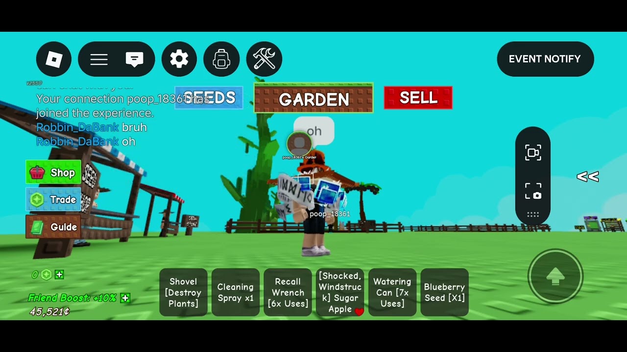 Playing grow a garden