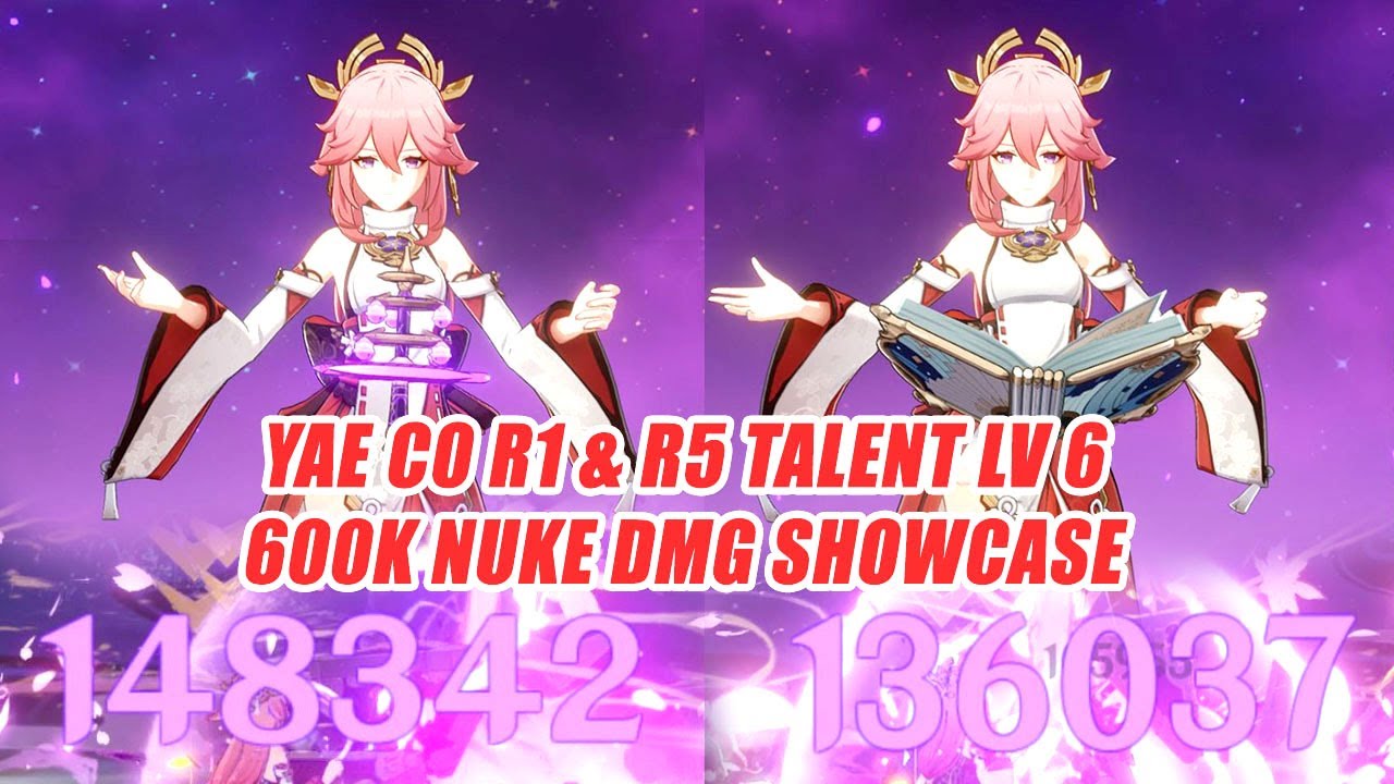 Yae C0 Talent Lv 6 R1 Kagura's Verity vs R5 Widsith 600k Nuke DMG Showcase - Build 2.5