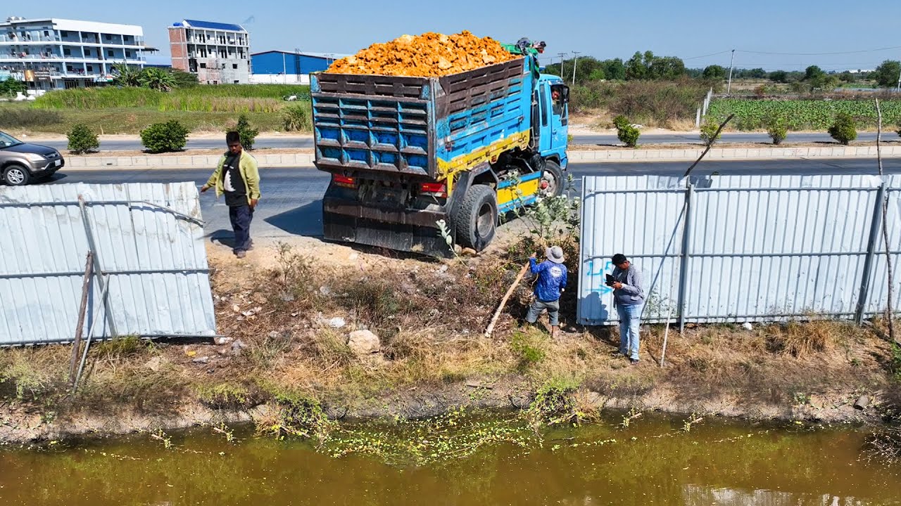 First Start​ Amazing Project!! Landfill Delete Deep Pond By Skills Dozer Pushing Soil Into Water