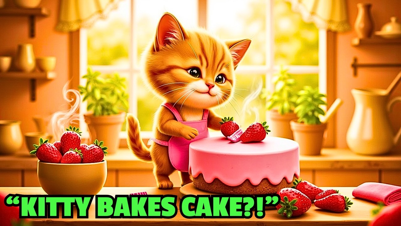 🍓🐱🍰 Ginger Kitten Bakes a Delicious Strawberry Cake While Mom Is Away