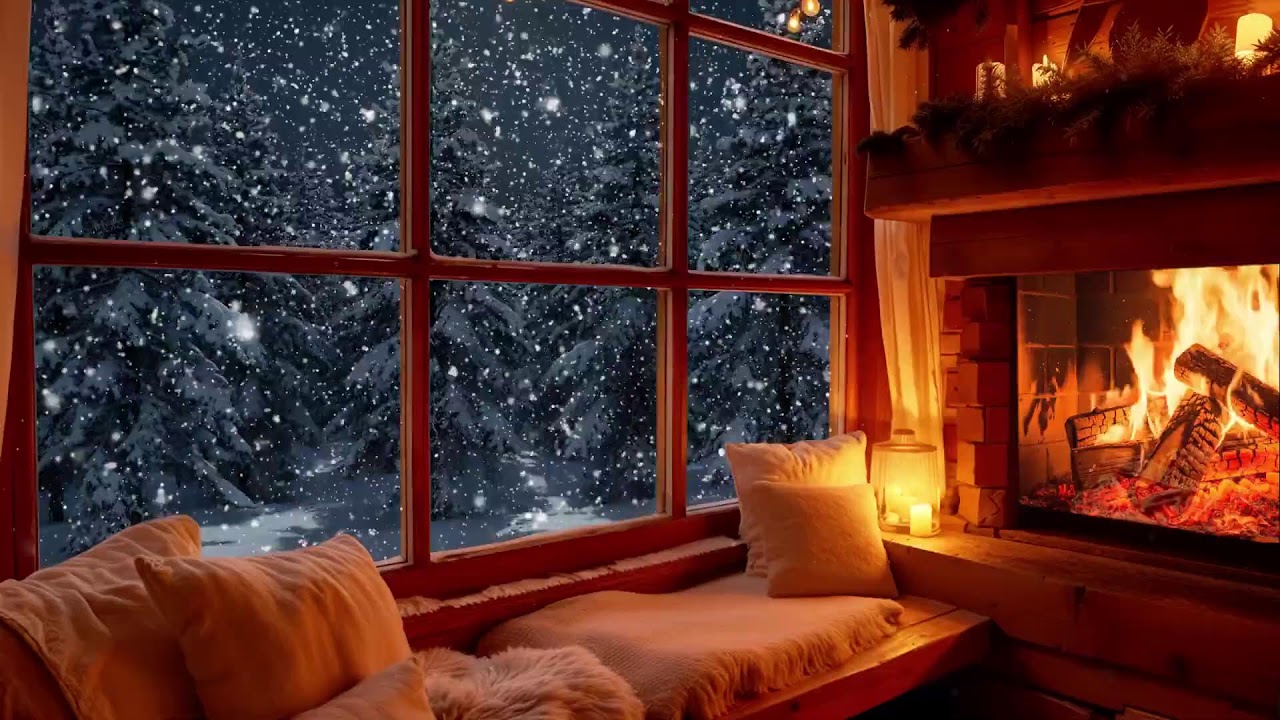 Quiet Snowfall Winter Jazz ❄️ Cozy Fireplace Ambience for Work Focus & Mental Ease