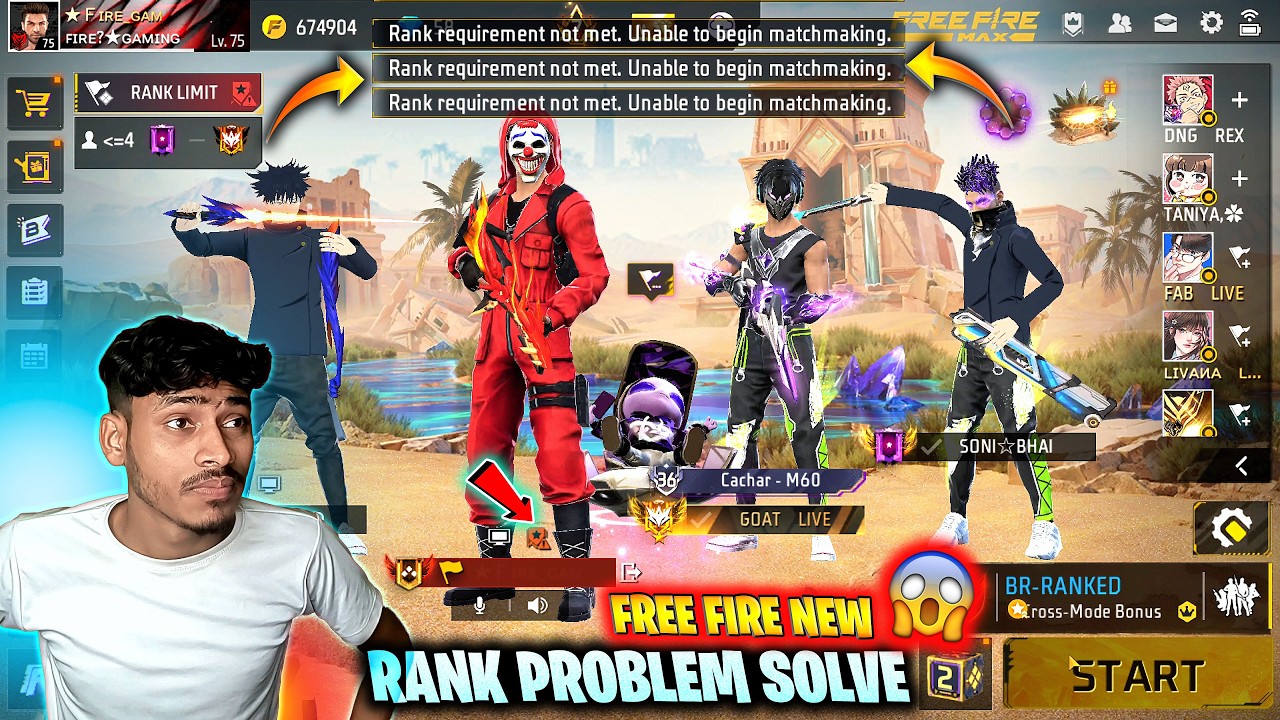 Rank Requirement not met. Unable to begin matchmaking problem free fire | Free Fire Rank Problem 