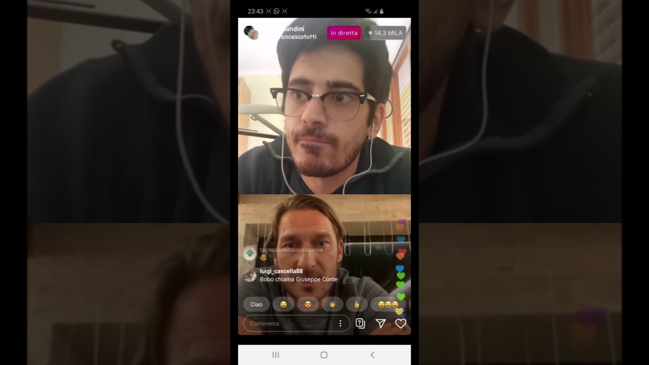 Valerio Lundini in diretta con Francesco Totti (quarantena, il gatto)