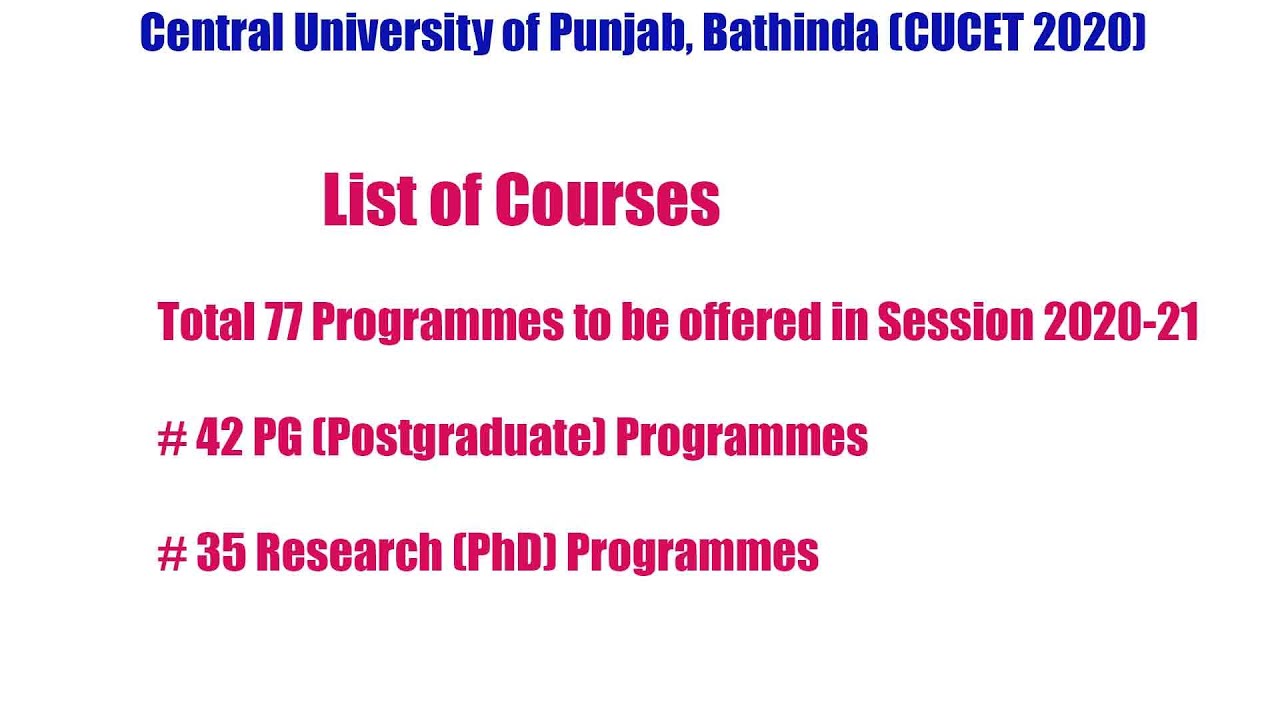 Central University Punjab Courses, Intake & Eligibility Criteria - CUCET 2020
