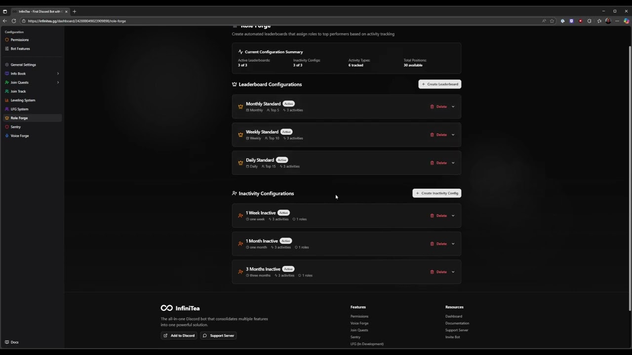InfiniTea Role Forge — Automate Discord Role Rewards & Dynamic Leaderboards
