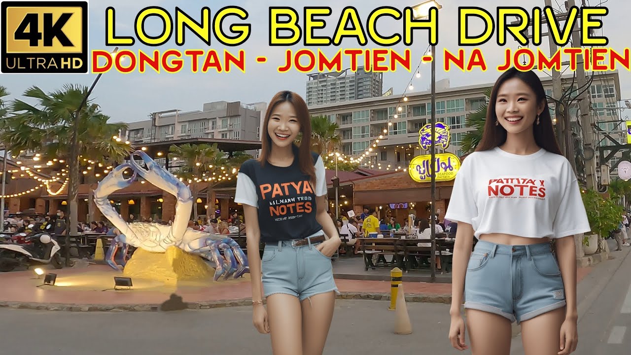 Dongtan Beach   Jomtien Beach to Na Jomtien All The way Beach Drive   2024 Pattaya Thailand