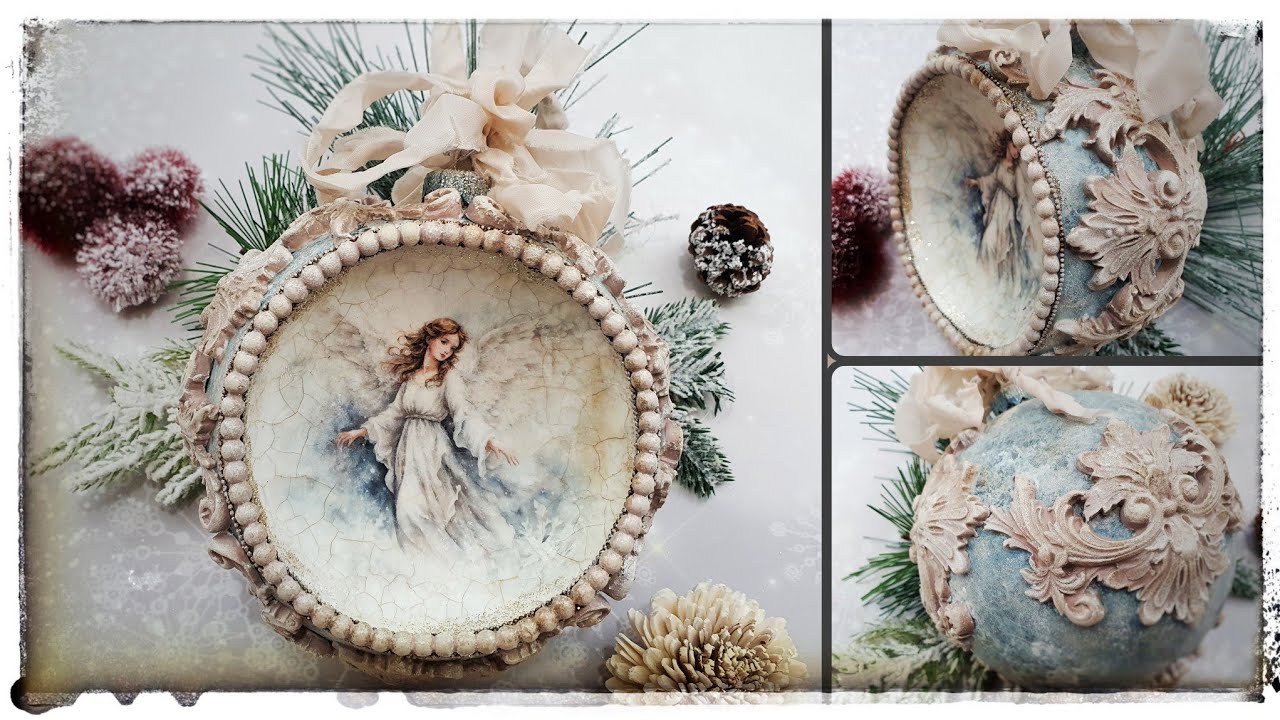 Decoupage 🎄 Christmas tree bauble with an angel 🎄 decoration.....