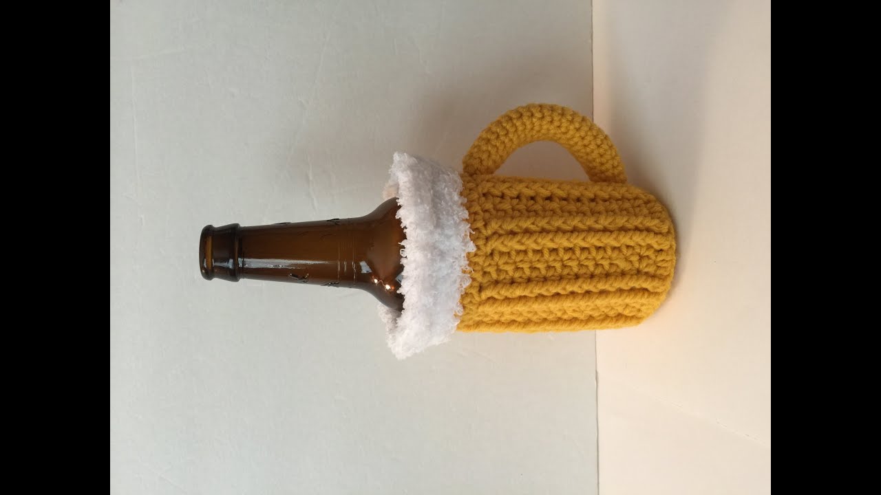 Crocheted Beer Mug Cozy with Handle - Step by Step Video Tutorial