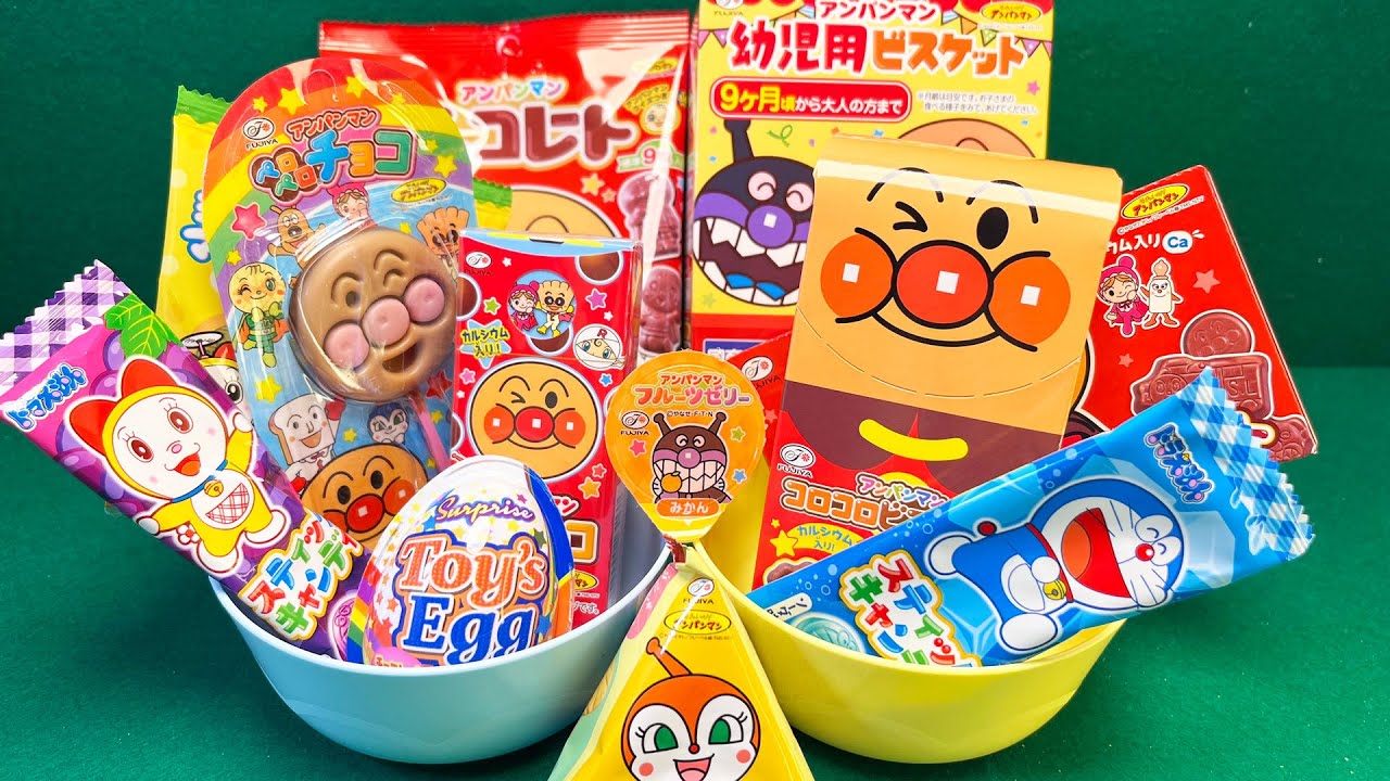 【ASMRお菓子開封】🌍🍫🍭アンパンマンとドラえもんのお菓子を開封してお皿に並べてみた(No Talking)