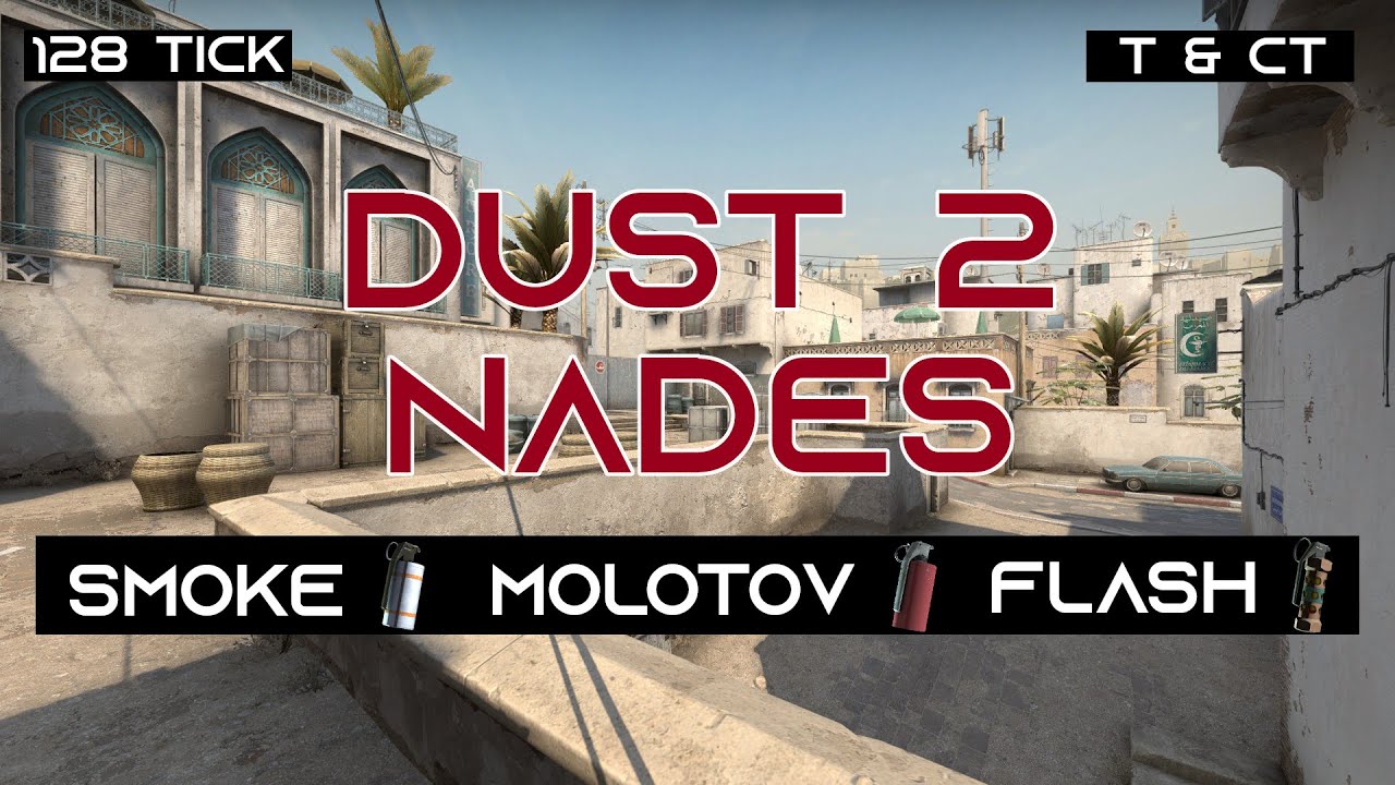 DUST 2 NADES [128 tick] -  T&CT Smokes, Molotovs, Popflashes 2020 (with call-outs and timestamps)