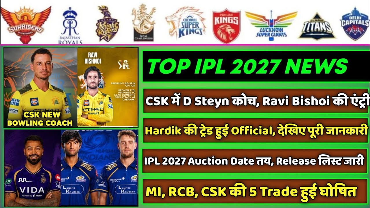 IPL 2027: 8 Major IPL Updates for August 16 (D Steyn to CSK, Hardik Pandya, ODI WC Dates, IPL Tra...