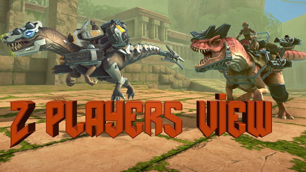 JMW. Dino war - Split screen gameplay. Both players view