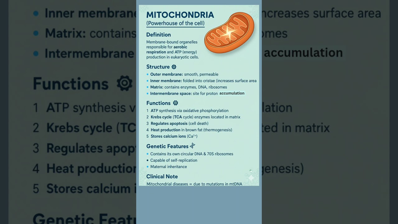 Mitochondria structure and function #physiology #biology #mbbs #exam #shorts #ytshorts #examprep