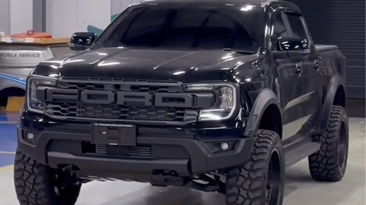 Black Ford Ranger XLT Modified in Raptor Style Off-Road Decoration Pickup Truck Thailand Review