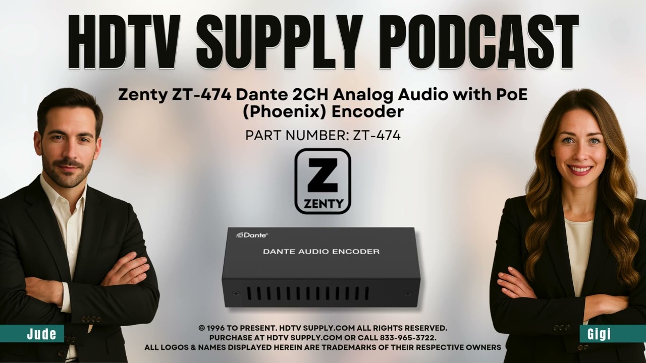 Zenty ZT-474 Dante 2CH Analog Audio with PoE (Phoenix) Encoder