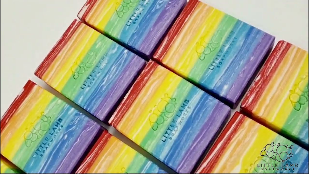 Rainbow lines cold process soap making (layered line pour technique)