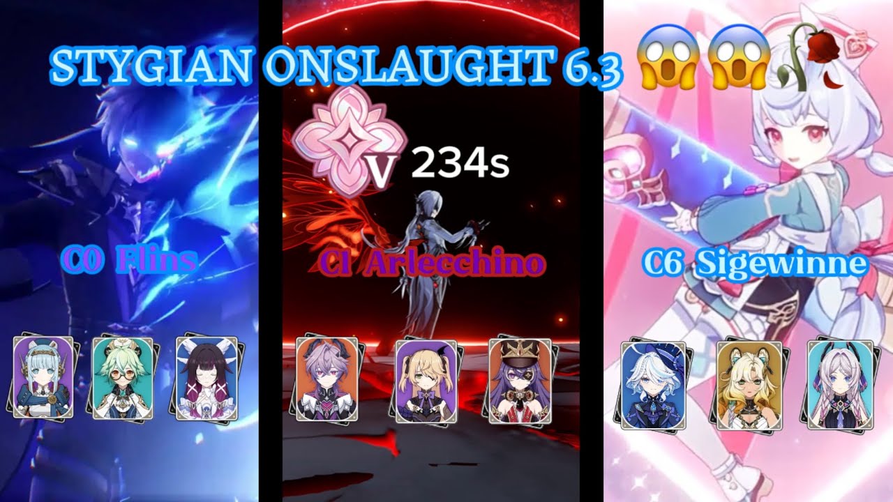 🩺 My Best Team vs Stygian Onslaught💡| Genshin Impact 6.3 | C0 Flins & C1 Arlecchino & C6 Sigewinne
