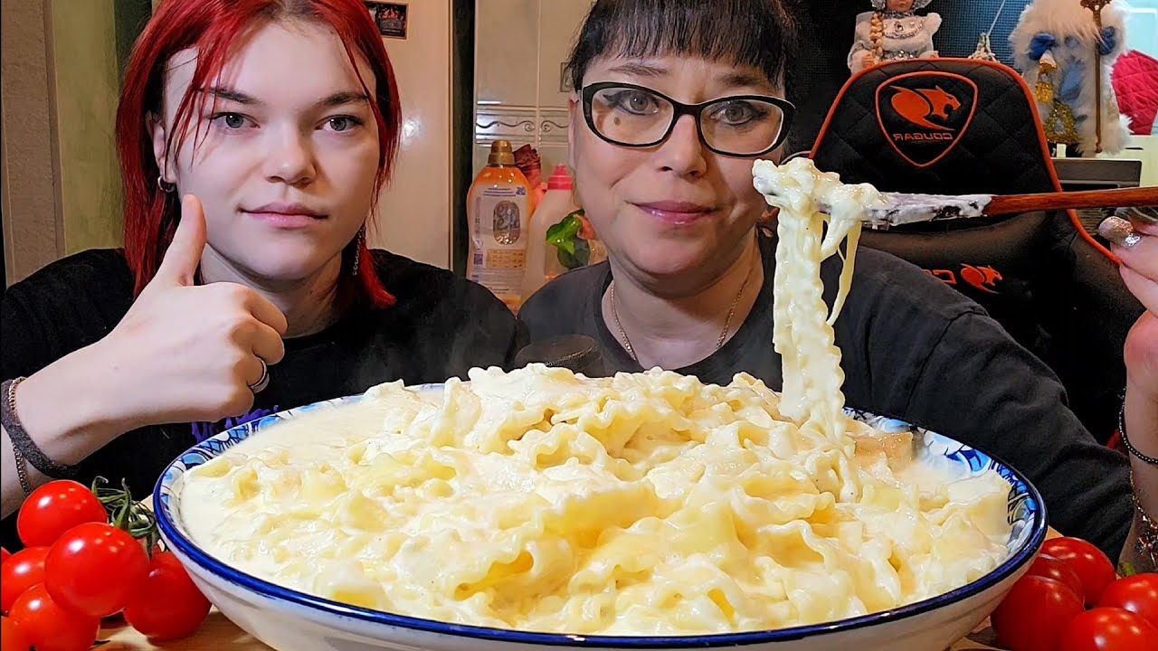 Мукбанг | Сливочная паста с сыром | Обжор Асмр